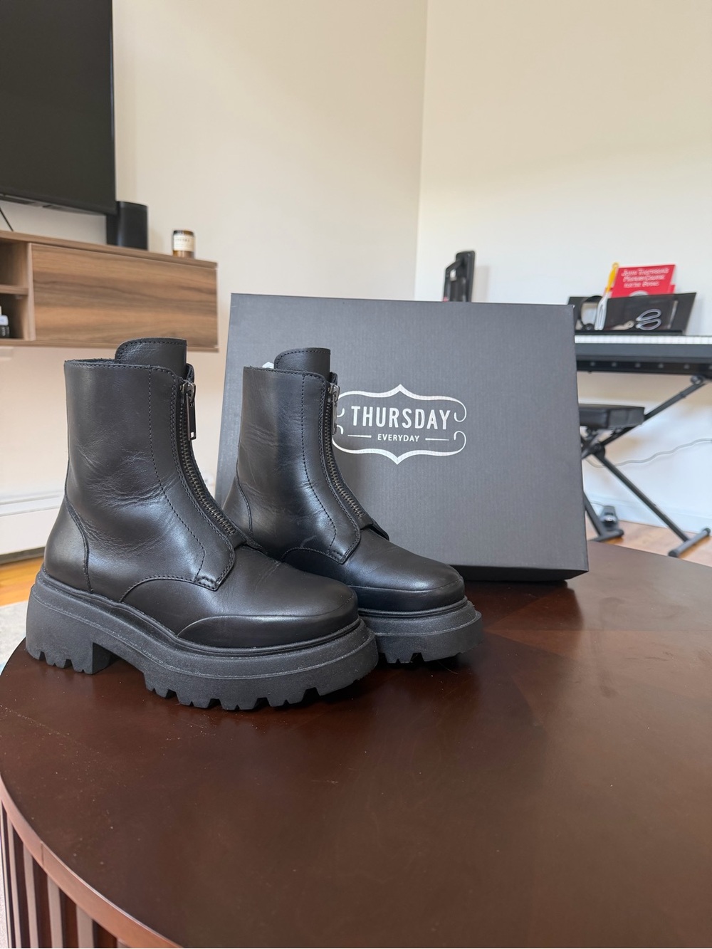 Thursday Boot Company Black Combat Boots with Tan Soles